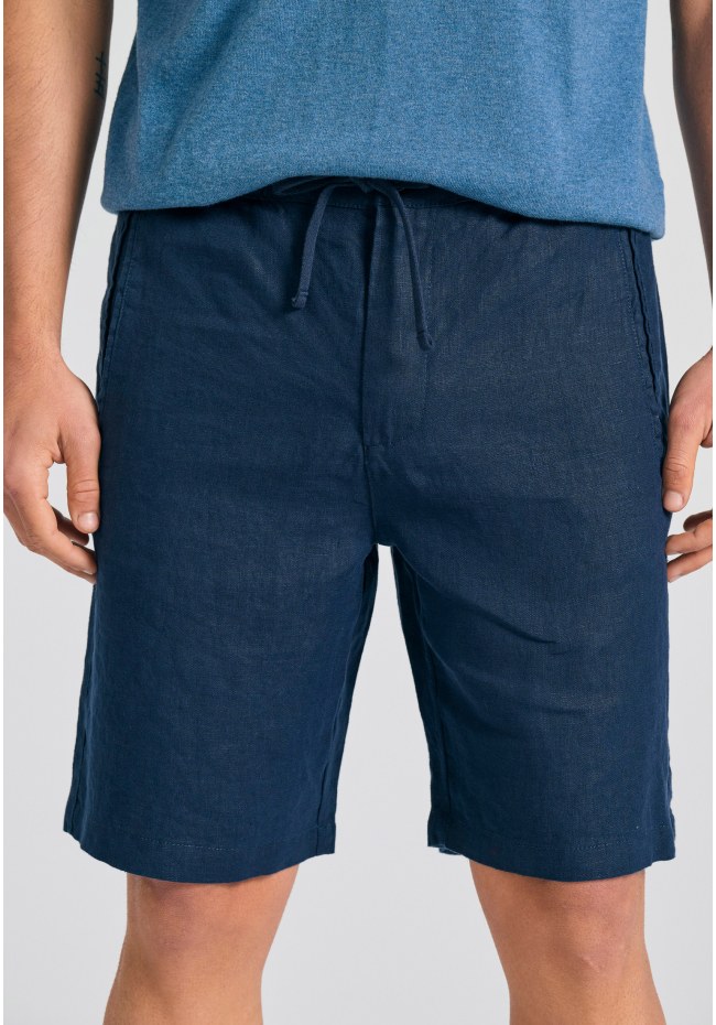 Comfort fit garment dyed λινή βερμούδα