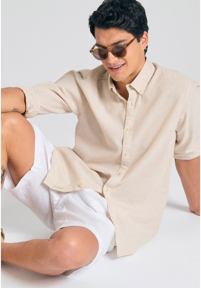 Comfort fit garment dyed λινή βερμούδα