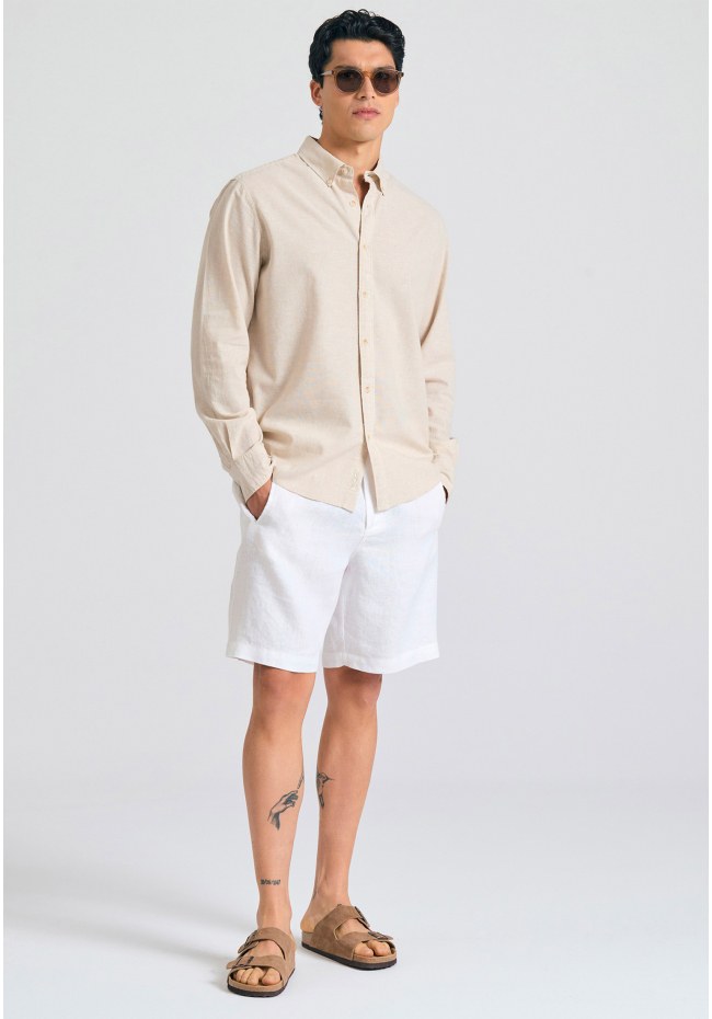 Comfort fit garment dyed λινή βερμούδα