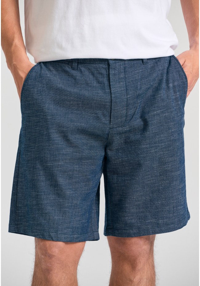 Comfort fit yarn dyed chino βερμούδα με λάστιχο
