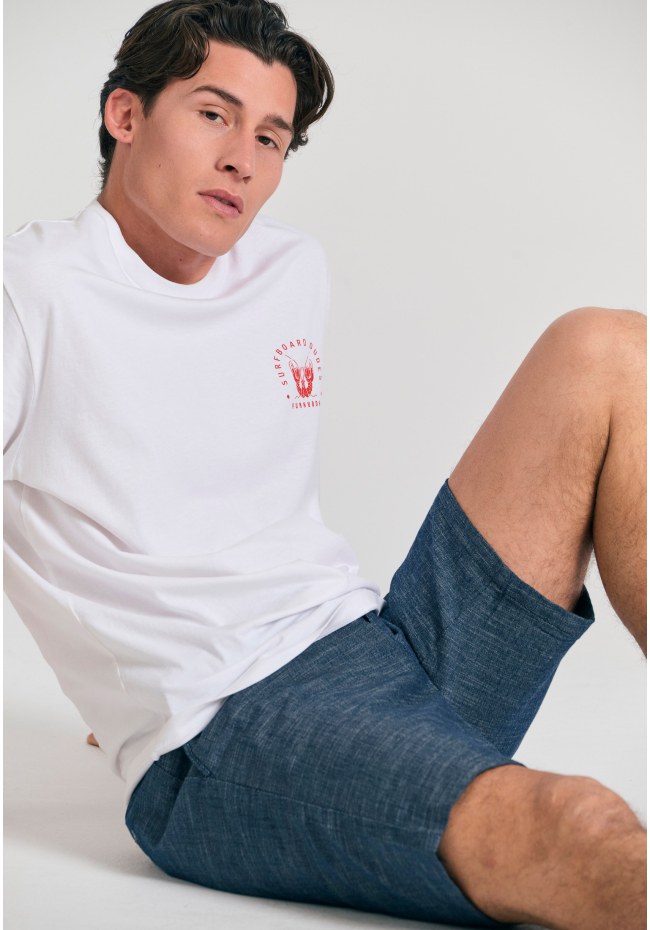 Comfort fit yarn dyed chino βερμούδα με λάστιχο