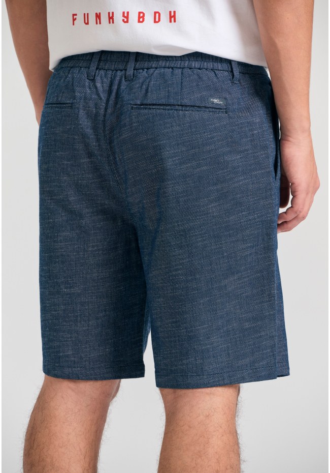 Comfort fit yarn dyed chino βερμούδα με λάστιχο
