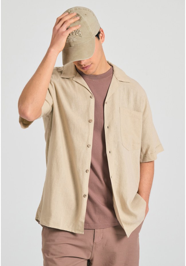 Κοντομάνικο relaxed fit πουκάμισο από λινό και lyocell