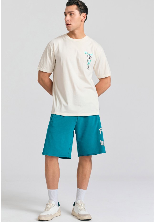 Wide leg fit αθλητική βερμούδα με branded τύπωμα