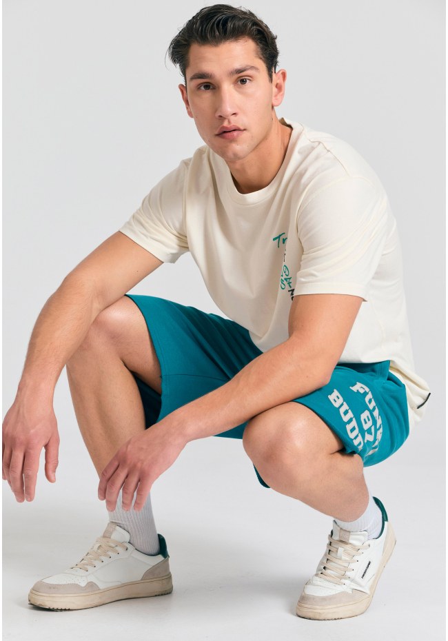 Wide leg fit αθλητική βερμούδα με branded τύπωμα