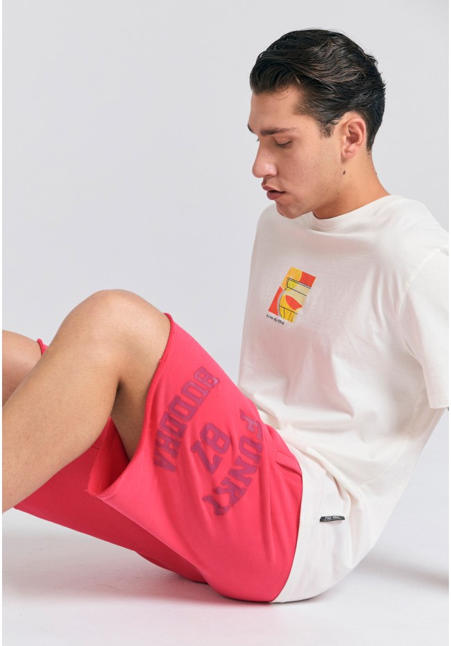 Wide leg fit αθλητική βερμούδα με branded τύπωμα