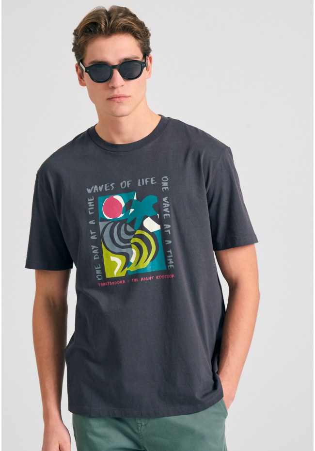Relaxed fit t-shirt με abstract frame τύπωμα