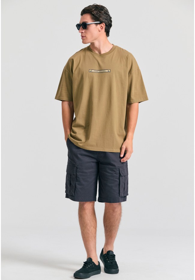 Oversized garment dyed t-shirt με retro frame τύπωμα