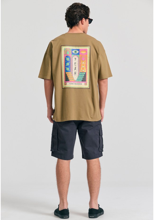 Oversized garment dyed t-shirt με retro frame τύπωμα