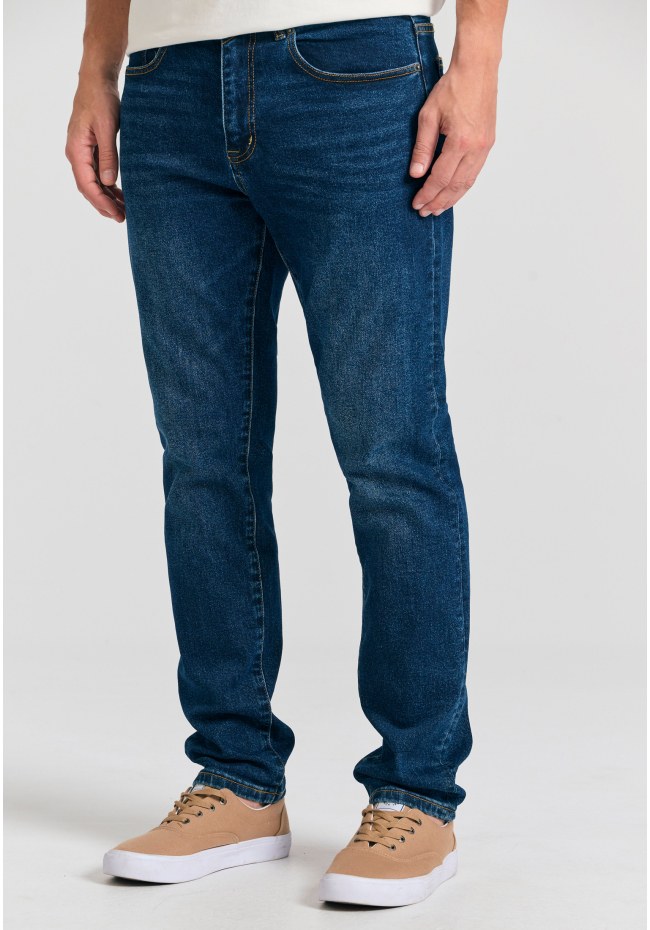 Slim tapered fit τζιν παντελόνι με ελαφρύ ξεθώριασμα