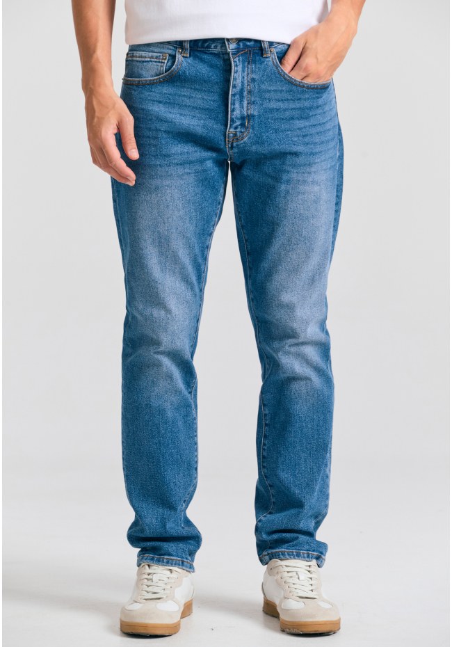 Slim tapered fit τζιν παντελόνι με ελαφρύ ξεθώριασμα