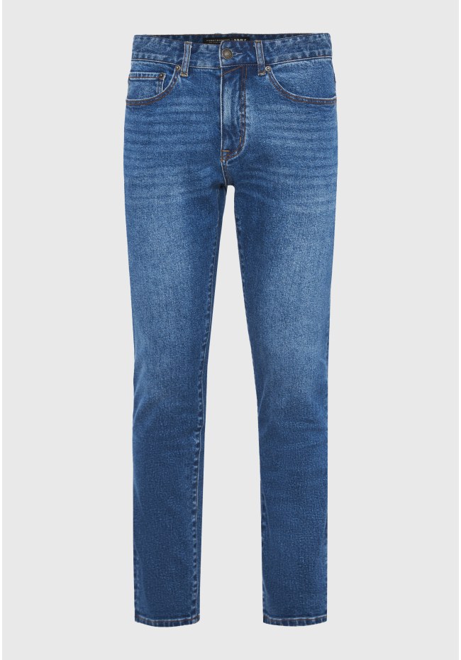 Slim tapered fit τζιν παντελόνι με ελαφρύ ξεθώριασμα
