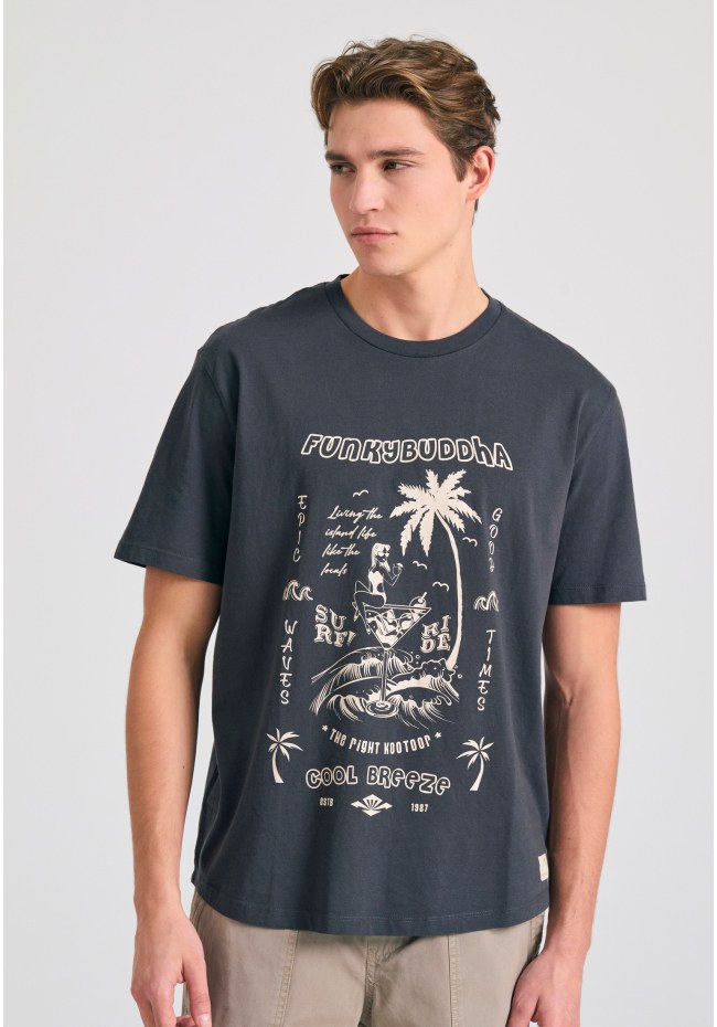 Relaxed fit t-shirt με tropical τύπωμα