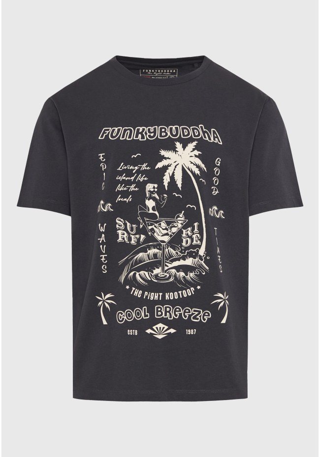 Relaxed fit t-shirt με tropical τύπωμα