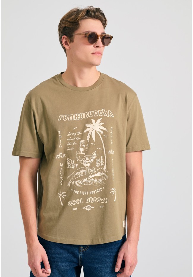 Relaxed fit t-shirt με tropical τύπωμα