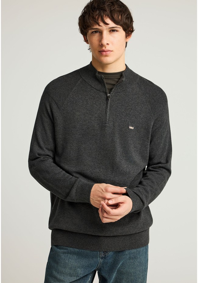 Ανδρικό μονόχρωμο half-zip πλεκτό πουλόβερ