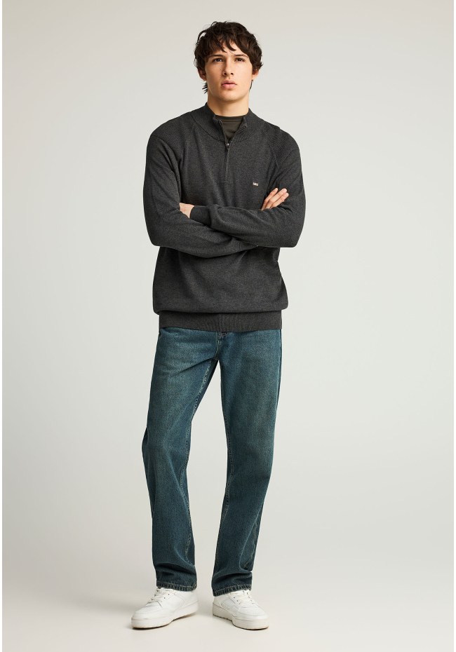 Ανδρικό μονόχρωμο half-zip πλεκτό πουλόβερ