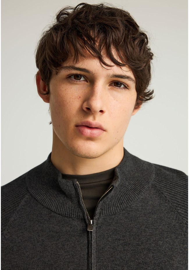 Ανδρικό μονόχρωμο half-zip πλεκτό πουλόβερ
