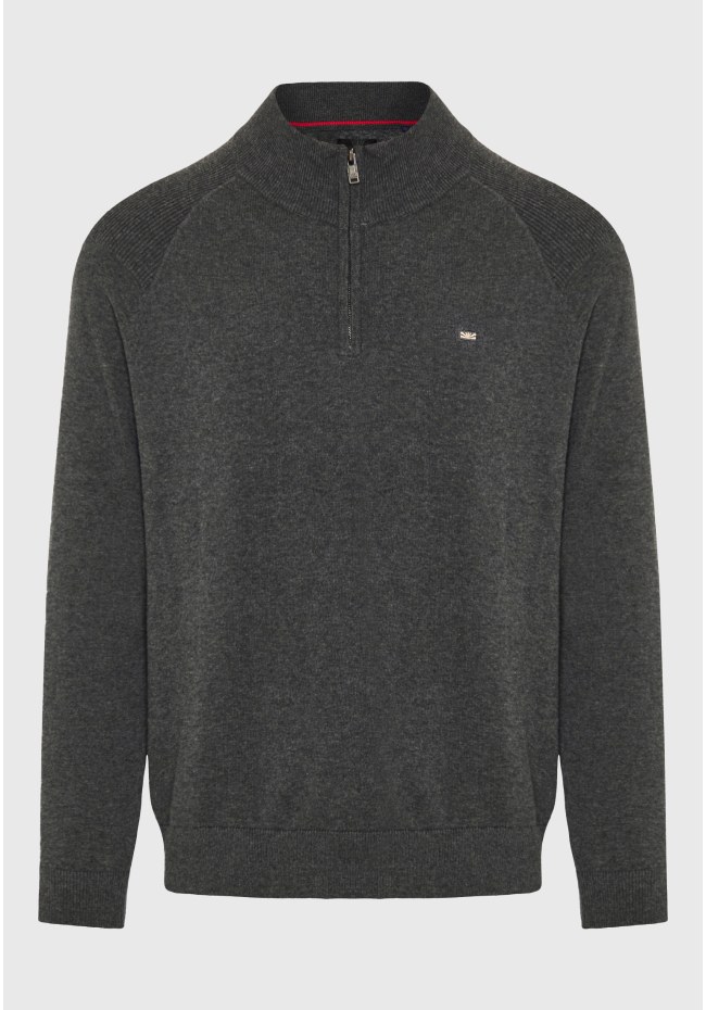 Ανδρικό μονόχρωμο half-zip πλεκτό πουλόβερ