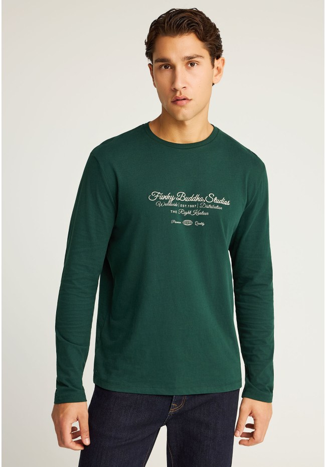 Μακρυμάνικο T-shirt με Funky Buddha τύπωμα στο στήθος