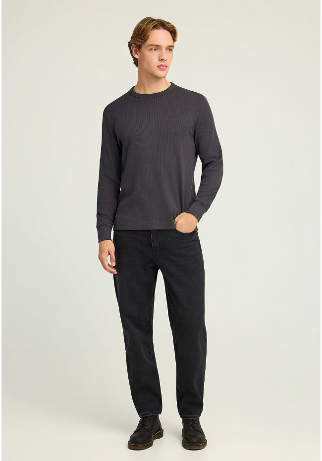 Relaxed fit μονόχρωμη μακρυμάνικη μπλούζα