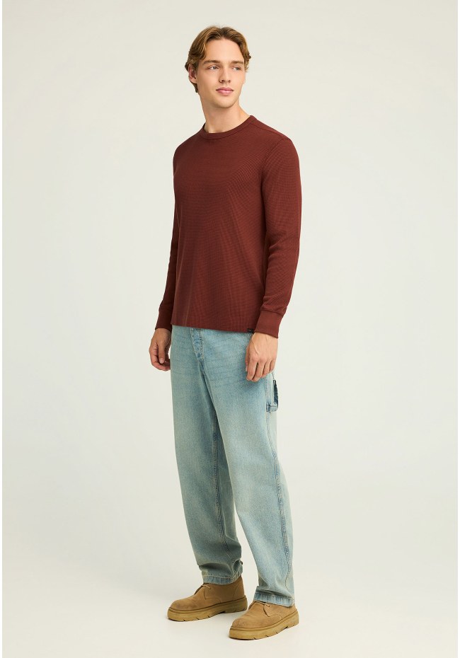 Relaxed fit μονόχρωμη μακρυμάνικη μπλούζα