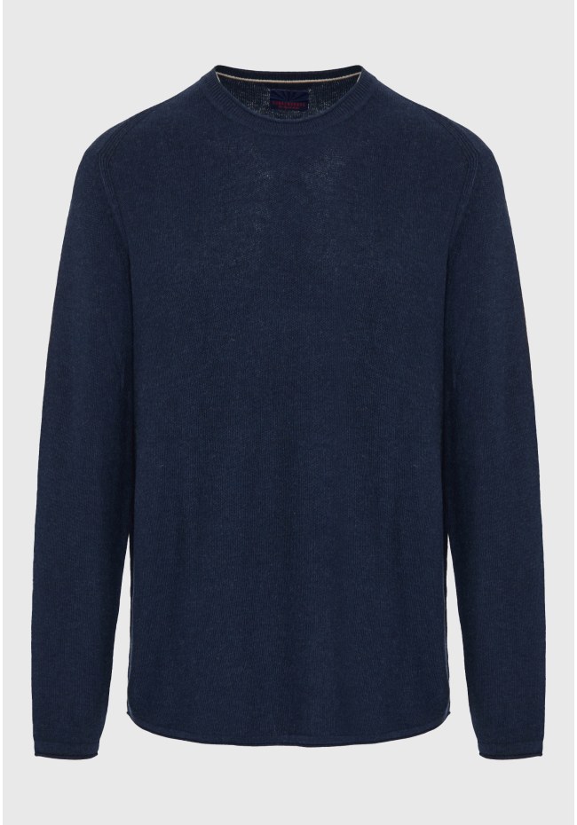 Ανδρική μονόχρωμη πλεκτή μπλούζα με λαιμόκοψη