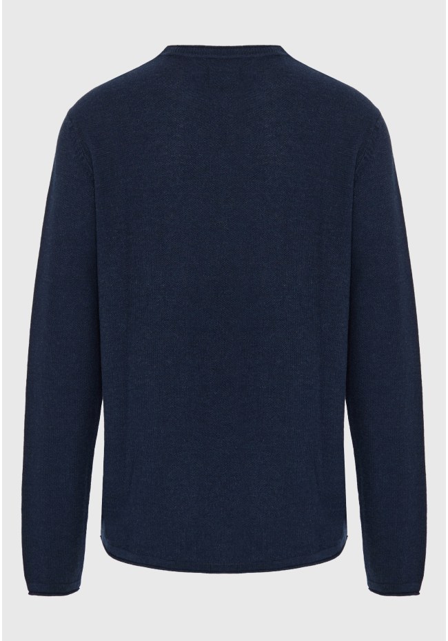 Ανδρική μονόχρωμη πλεκτή μπλούζα με λαιμόκοψη