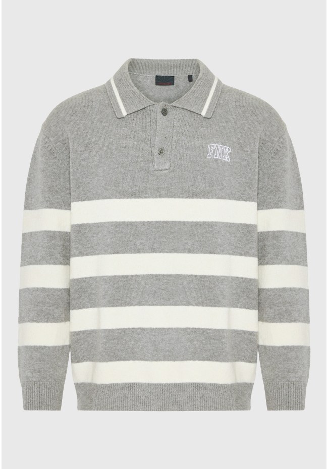 Men's striped knitted sweater with collar