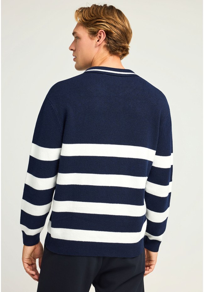 Men's striped knitted sweater with collar
