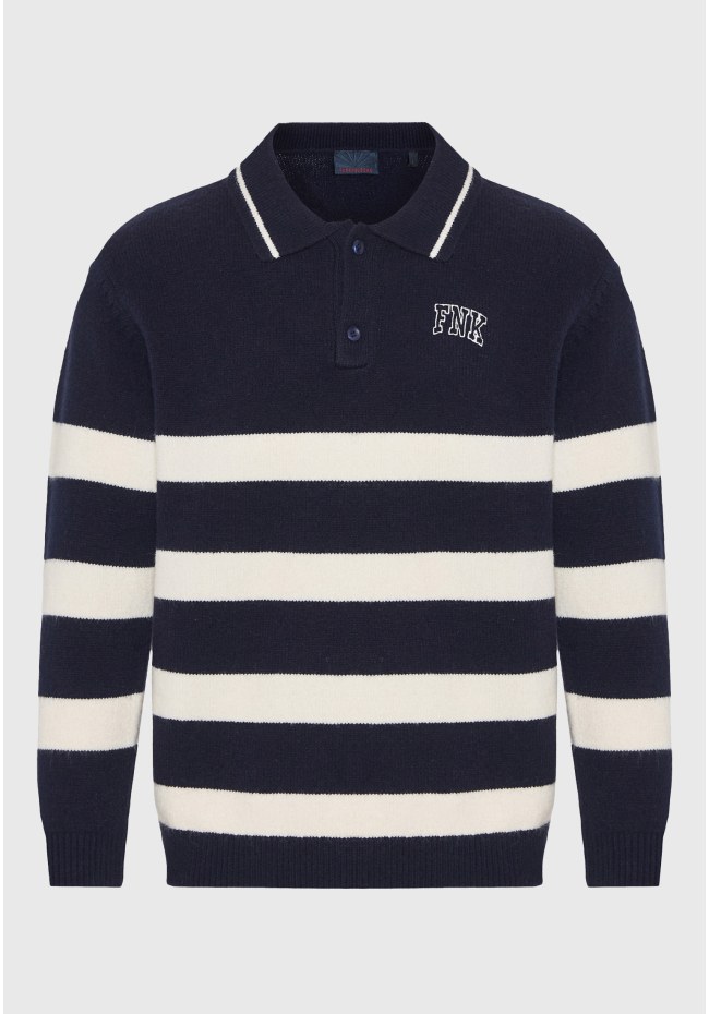 Men's striped knitted sweater with collar