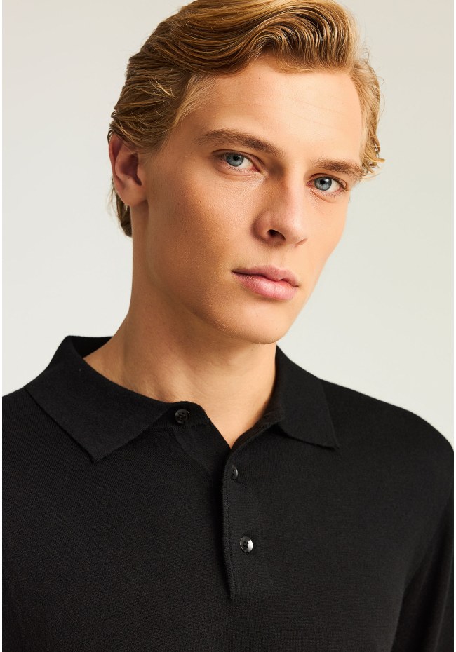 Μακρυμάνικη πόλο μπλούζα σε πλεκτό ύφασμα