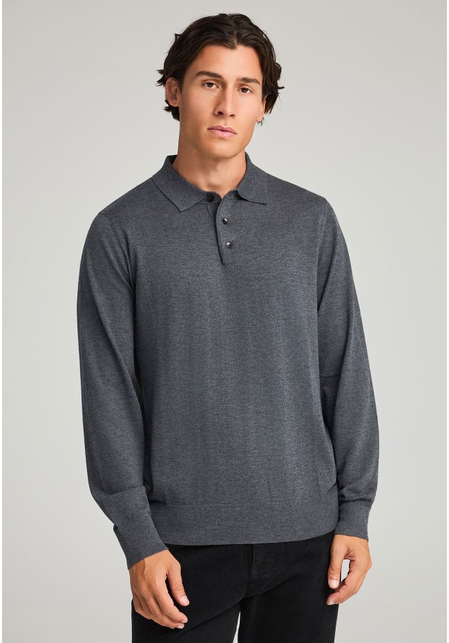Long-sleeve polo shirt in knitted fabric