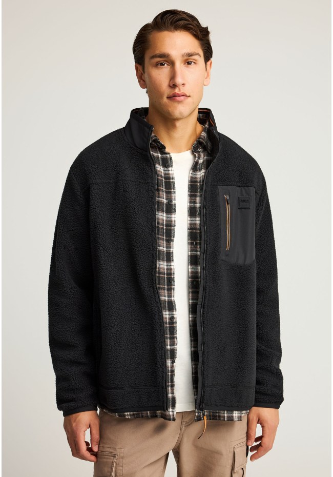 Fleece zip-up hoodie with chest pocket