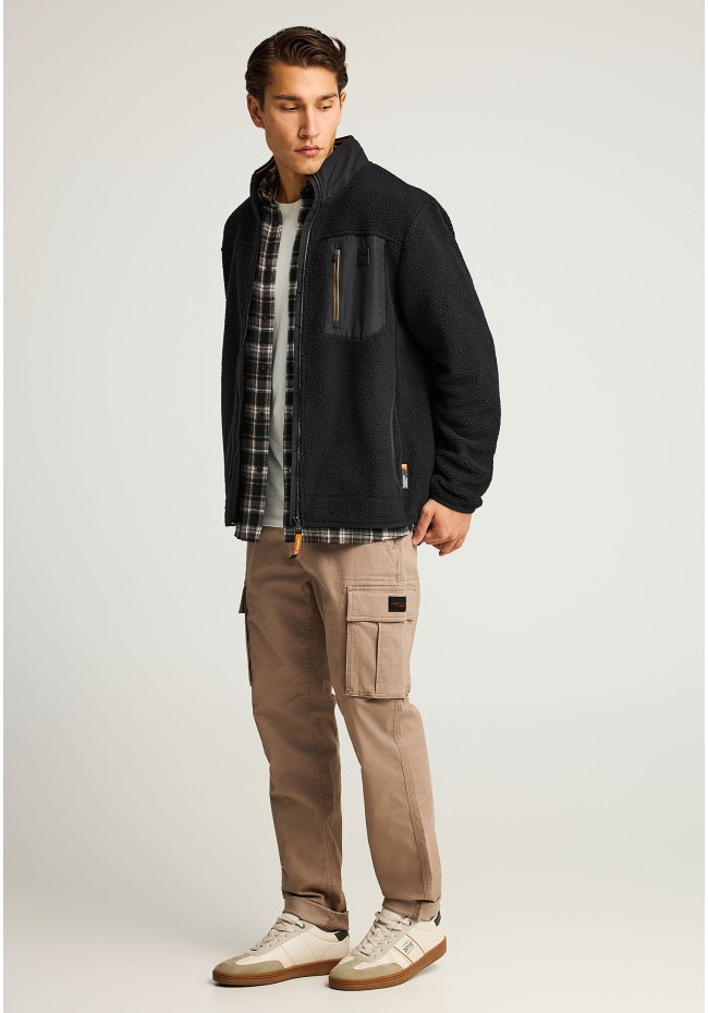 Fleece zip-up hoodie with chest pocket