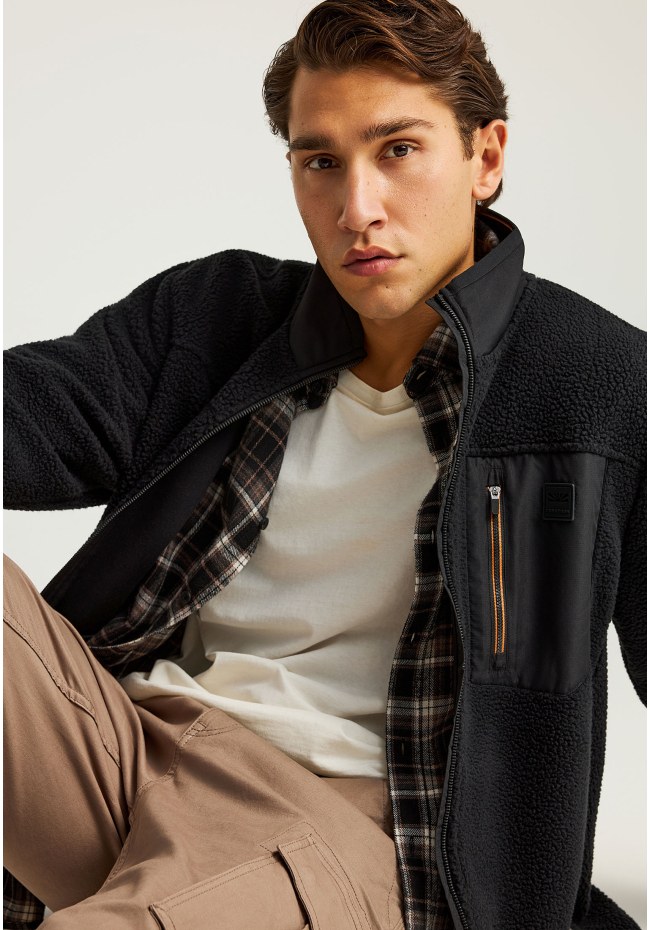 Fleece zip-up hoodie with chest pocket