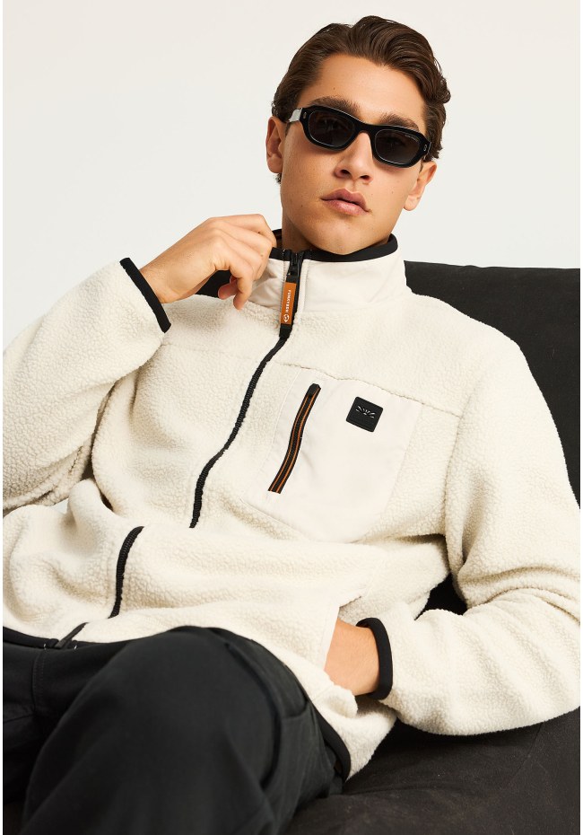 Fleece zip-up hoodie with chest pocket