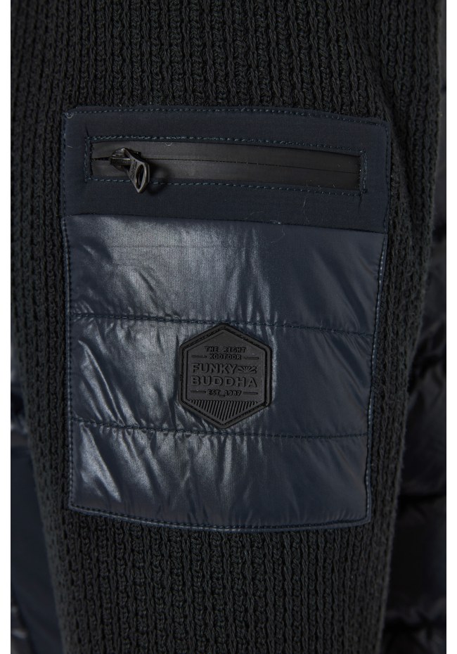 Ανδρικό puffer μπουφάν με κουκούλα και πλεκτά μανίκια