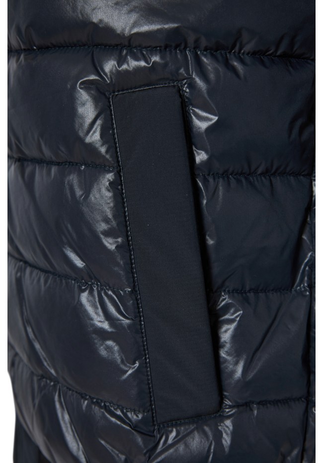 Ανδρικό puffer μπουφάν με κουκούλα και πλεκτά μανίκια