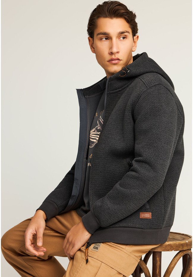Men's single-color knitted zip-up hoodie