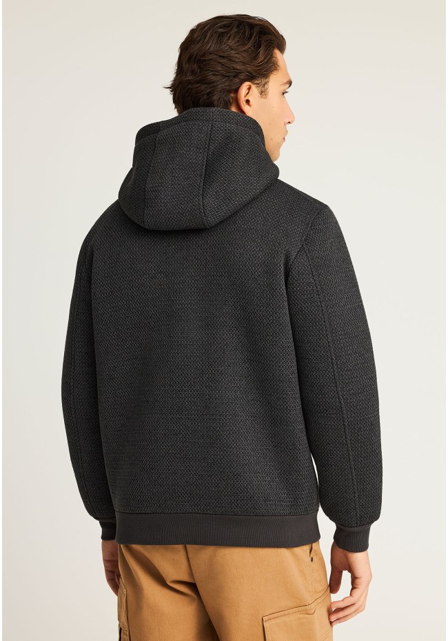 Men's single-color knitted zip-up hoodie