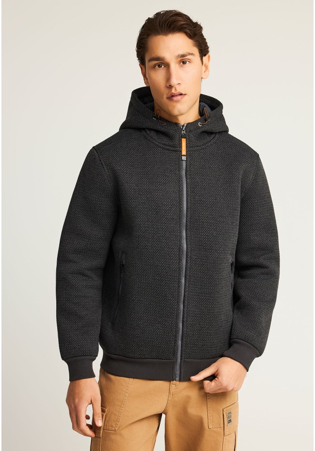 Men's single-color knitted zip-up hoodie