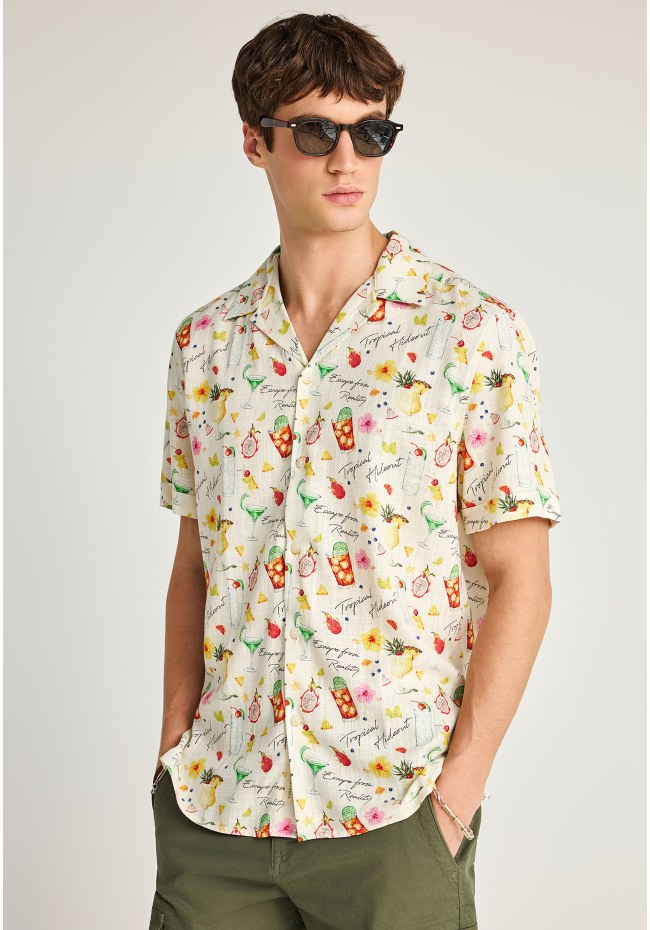 Men's relaxed linen blend short-sleeve shirt