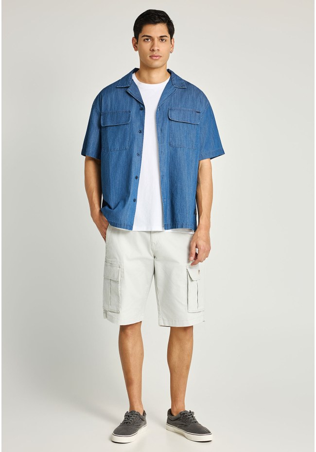 Ανδρικό oversized κοντομάνικο βαμβακερό πουκάμισο