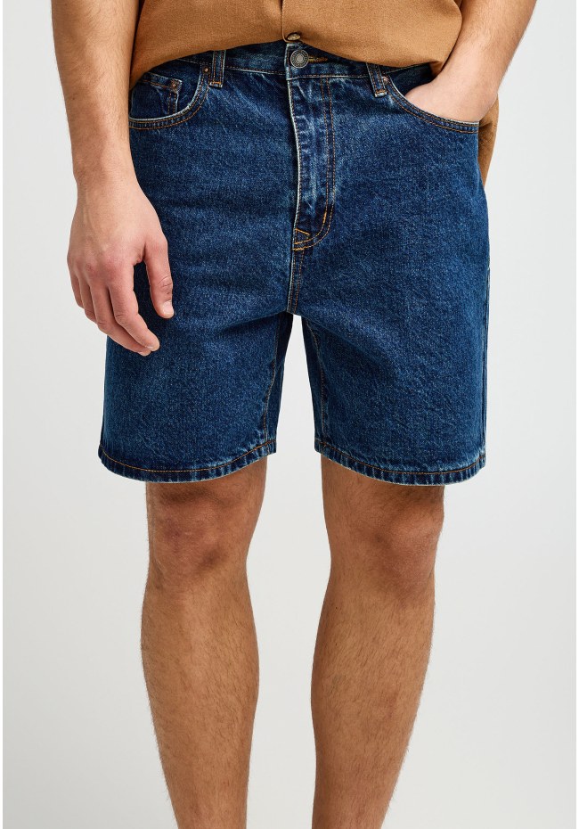 Ανδρική baggy βερμούδα τζην με washed effects