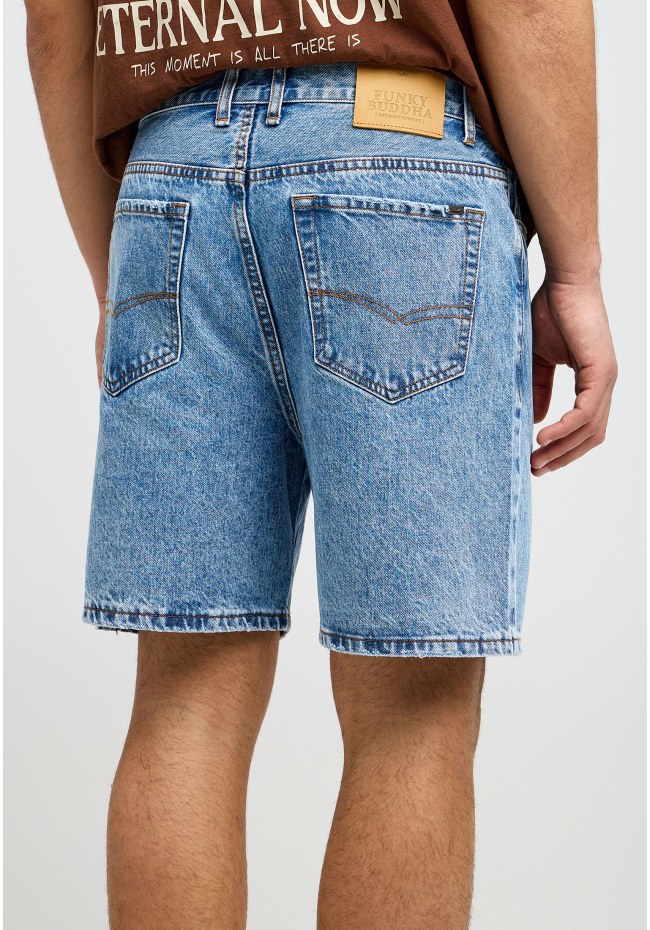 Ανδρική baggy βερμούδα τζην με washed effects