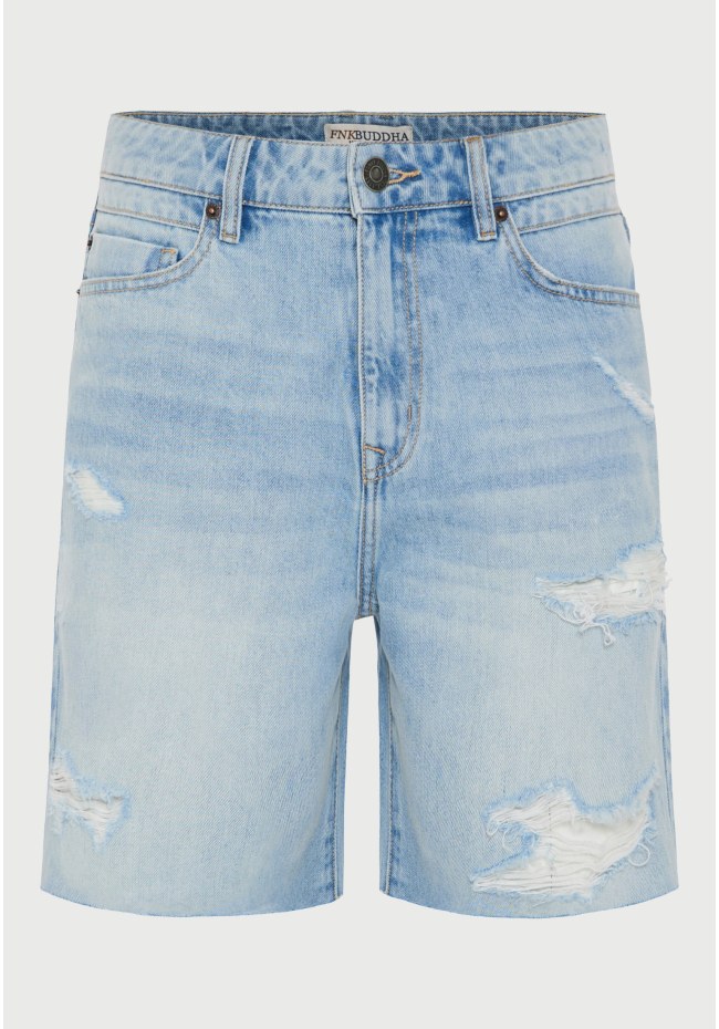 Men's baggy denim shorts with destroyed effects