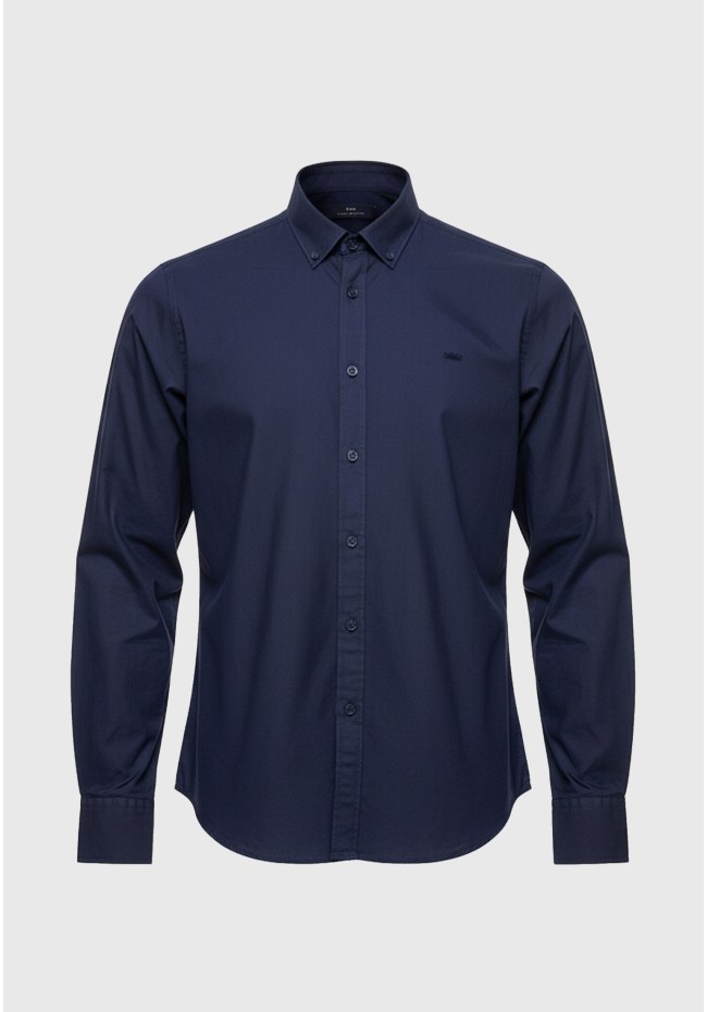 Long-sleeve solid cotton button-down basic shirt