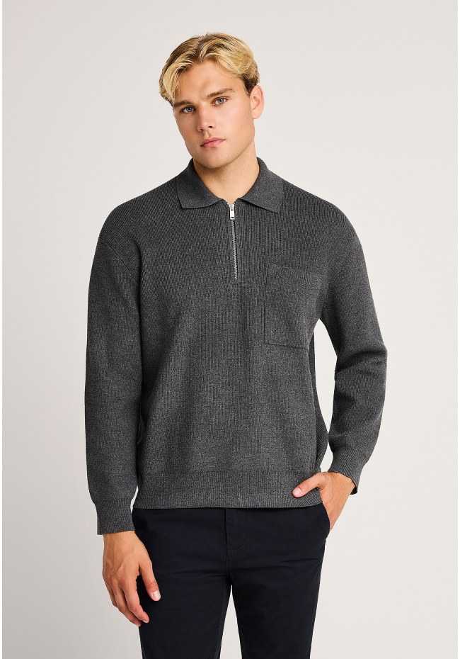 Ανδρική relaxed πλεκτή μπλούζα με γιακά half zip