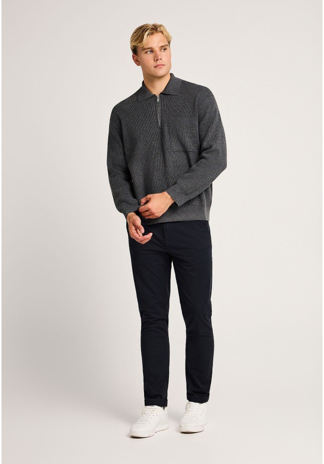 Ανδρική relaxed πλεκτή μπλούζα με γιακά half zip